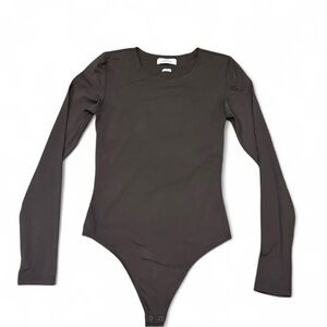 Babaton Brown Bodysuit with Round Neckline and Fitted Sleeves